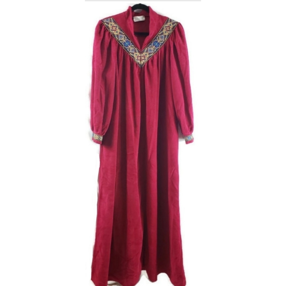 VTG Wmn Sz 12 Vanity Fair Red Maxi Pullover Cozy Fleece House Dressing Gown